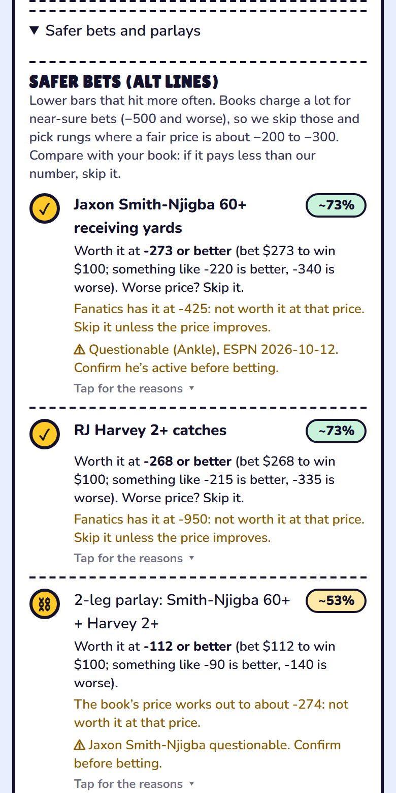 Safer bets and parlays